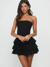 Valentia Tiered Mini Dress Black