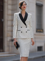 Polka Dot Double-Breasted Blazer & Pencil Skirt Set