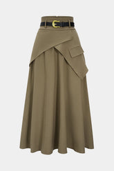 Belted Asymmetrical Ruched High Waist Skirt