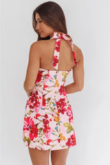 Delia Vibrant Florals Tie Back Mini Dress