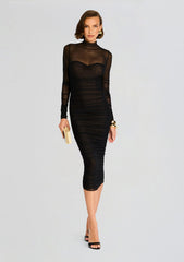 Trina Mesh Ruched Midi Dress