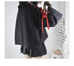 Cute Vintage Anime Fox Print Lace Up Long Sleeve Shirt Hoodie Sweatshirt Top Punk Goth E-Girl Kawaii Korean Japanese Harajuku Streetwear