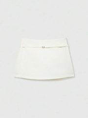 Zipper Waist Belted Midi Skort