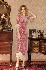 Gwyneth Lace Velvet Maxi Dress in Pink