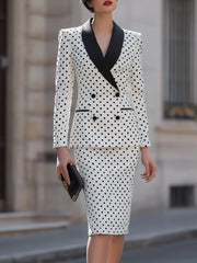 Polka Dot Double-Breasted Blazer & Pencil Skirt Set