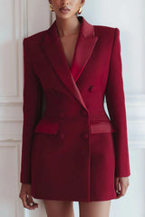 Elegant Double-Breasted Lapel Tuxedo Mini Dress
