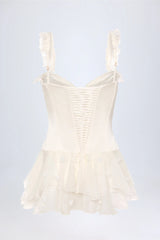 Ruffled Corset Bodysuit in White