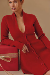 red pure new wool cardigan mini dress