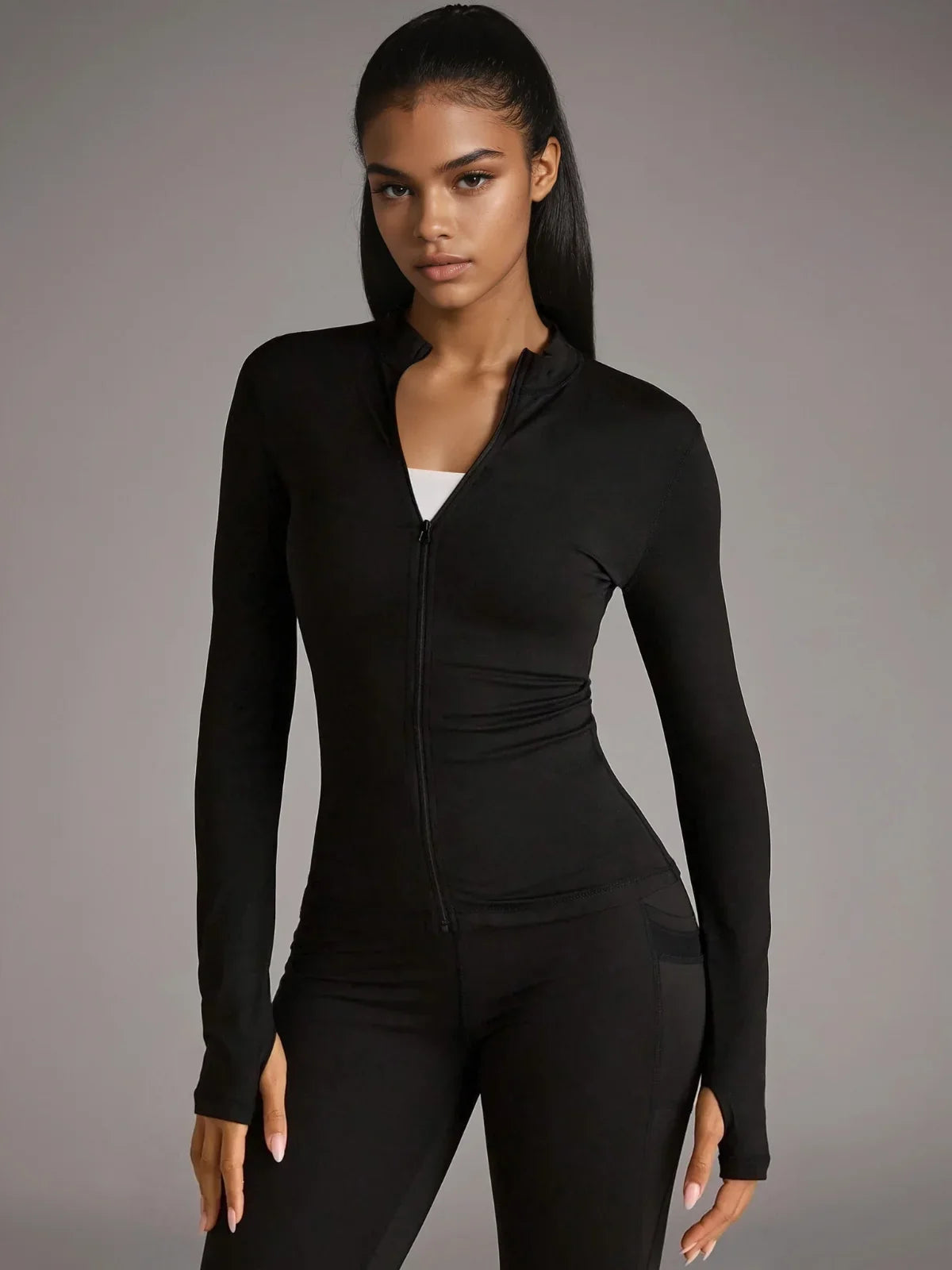 Slim Fit Padded Zip Jacket Stand Collar For Running And Exercise In Black Activewear