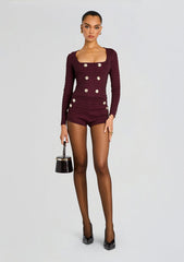 Clemence Metallic Bandage Knit Top