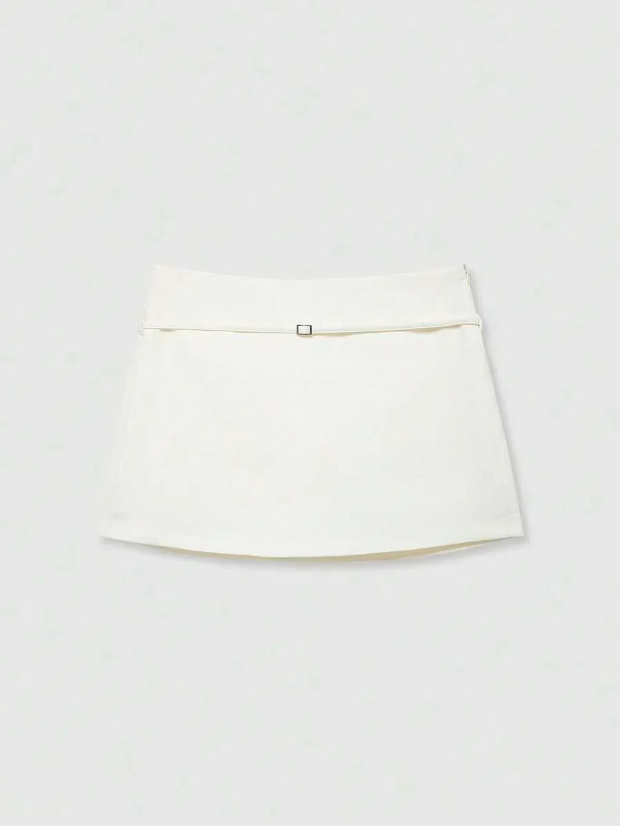 Zipper Waist Belted Midi Skort