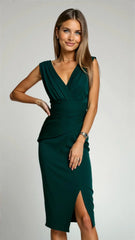 Women’s Sleeveless Midi Dress with V-Neck and Side Slit – Elegant Style