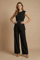 Women’s Elegant Two-Piece Set – Sleeveless Structured Top and Wide-Leg Trousers for Formal and Smart Occasions