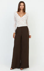 Marlowe Top - V neck Long Sleeve Lace Top in White