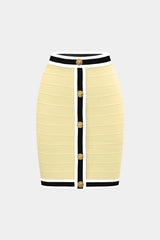 Knit Stripes Contrast Print Button Skirt